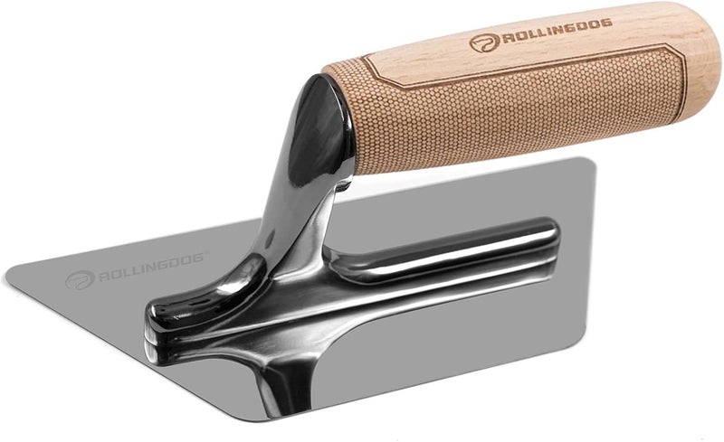 Rolling Dog Venetian Plaster Trowel 200mm x 105mm x 84mm - Mirror Polished 420 Stainless Steel Blade, Ergonomic Beech Handle for Decorative Finish and Polish - Image 1